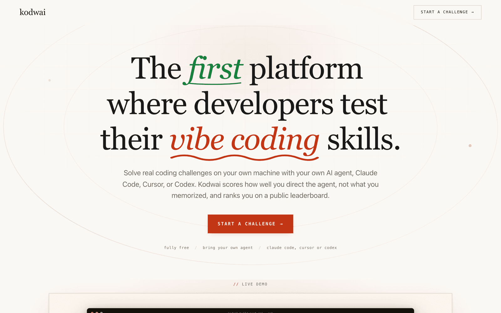Kodwai landing page