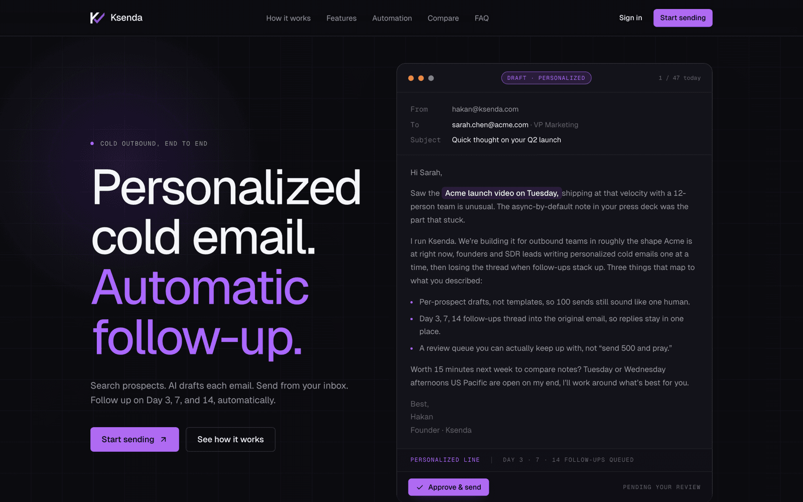 Ksenda landing page